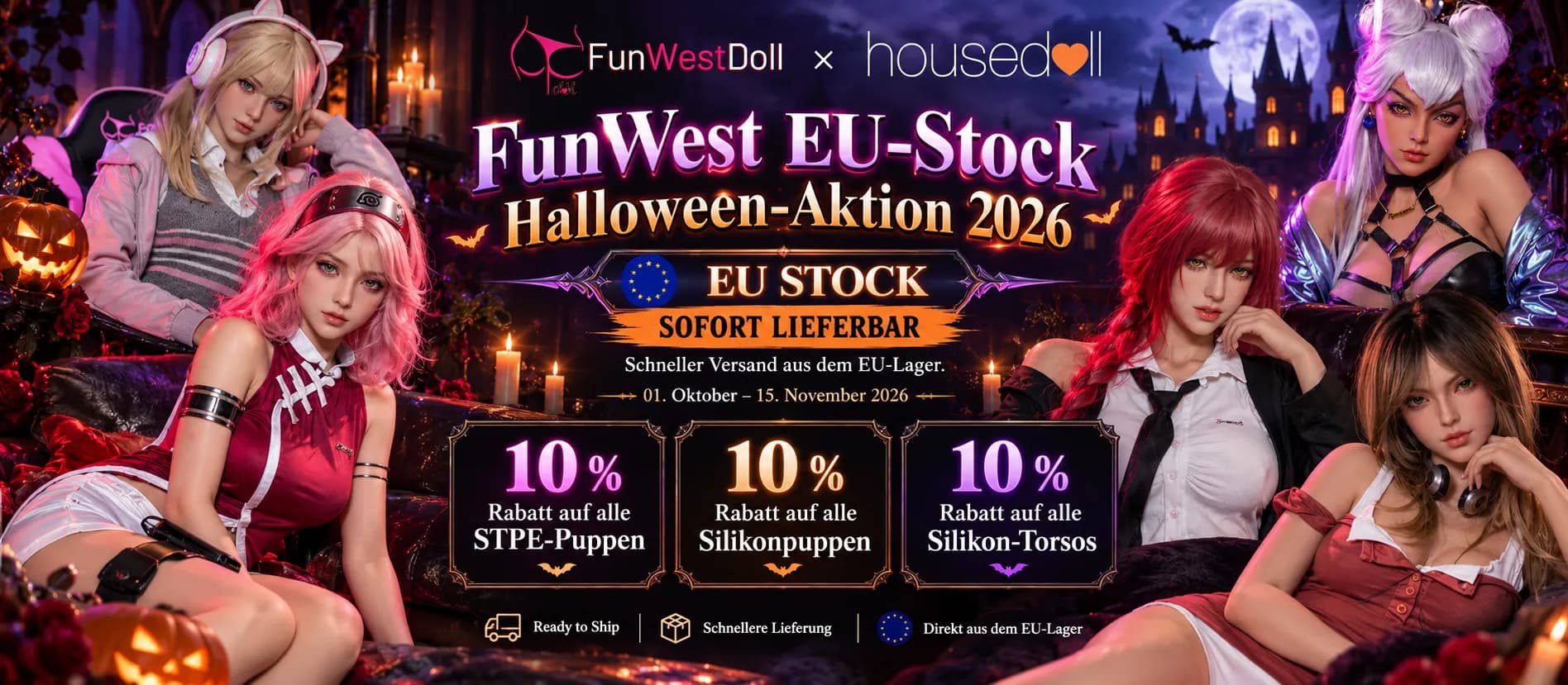 FunWest Halloween-Aktion 2026 | housedoll 10% EU Stock  