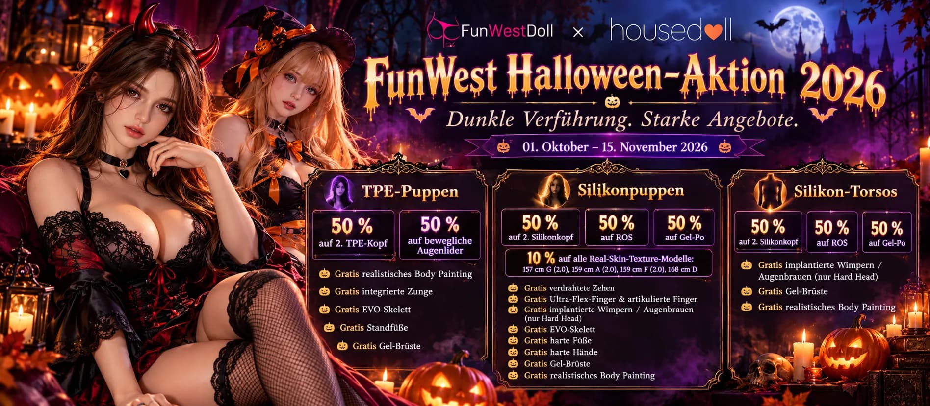 FunWest Halloween-Aktion 2026 | housedoll 50% Aktionen
