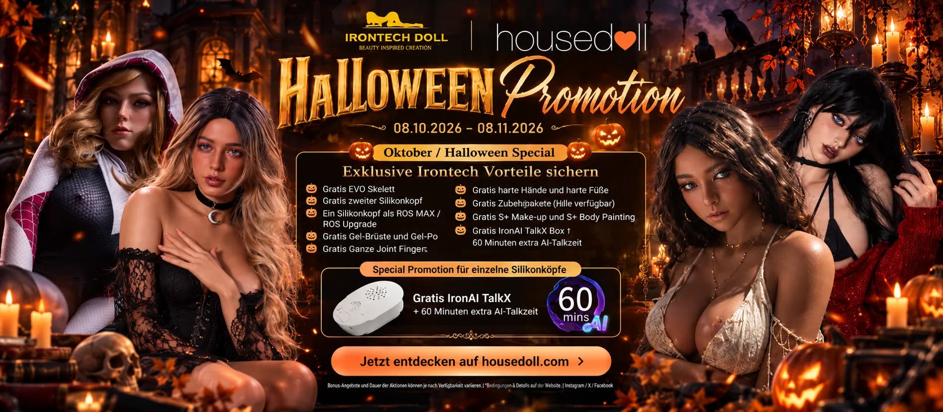 Irontech Halloween Special 2026 mit exklusiven Gratis-Optionen und IronAI TalkX Bonus – gültig vom 08.10. bis 08.11.2026.