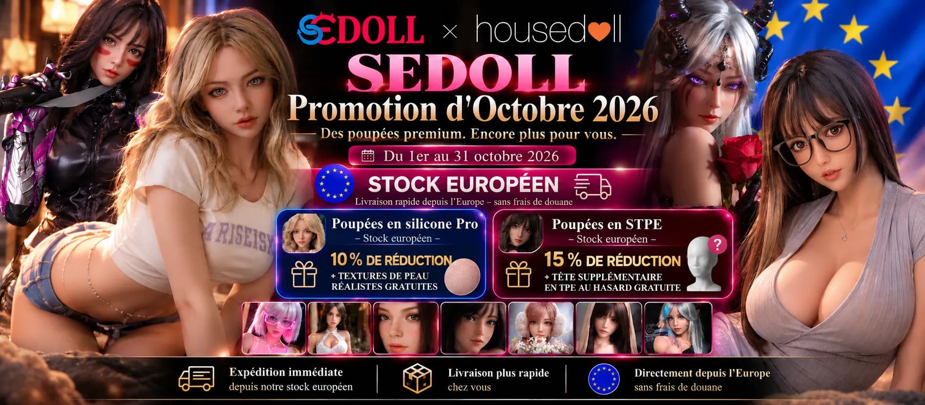 SEDOLL Oktober-Aktion 2026 bei housedoll: 10 % Rabatt auf Silikon-Puppen aus dem EU-Sofortlager. Gültig bis 31. Oktober 2026.
