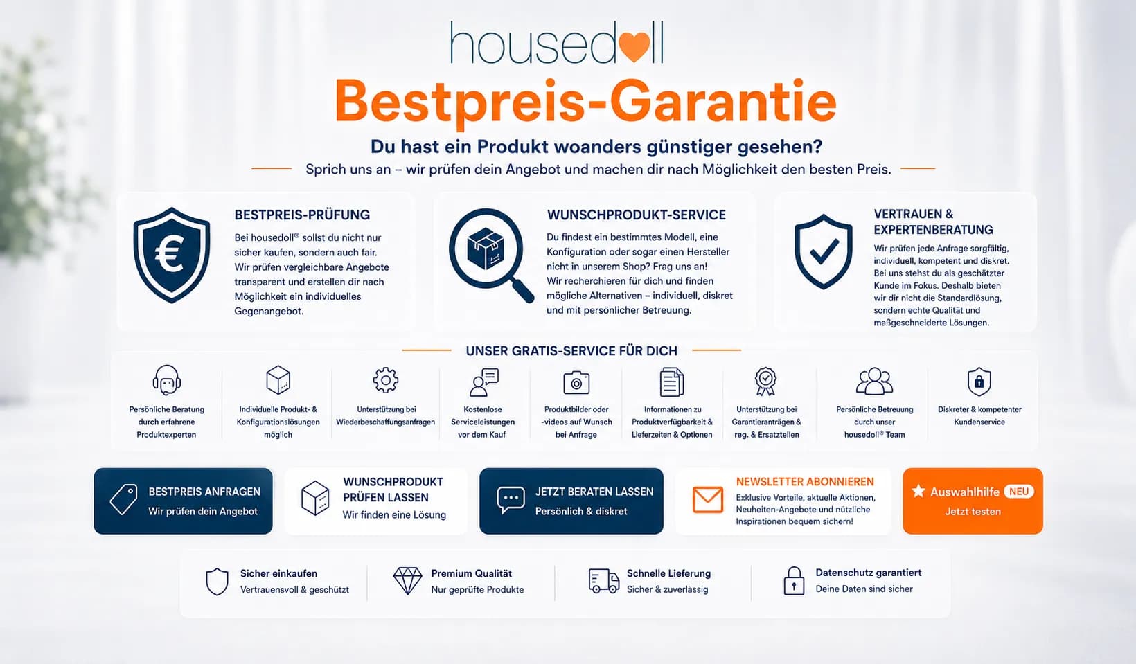 housedoll Bestpreis-Garantie und Serviceübersicht 2026