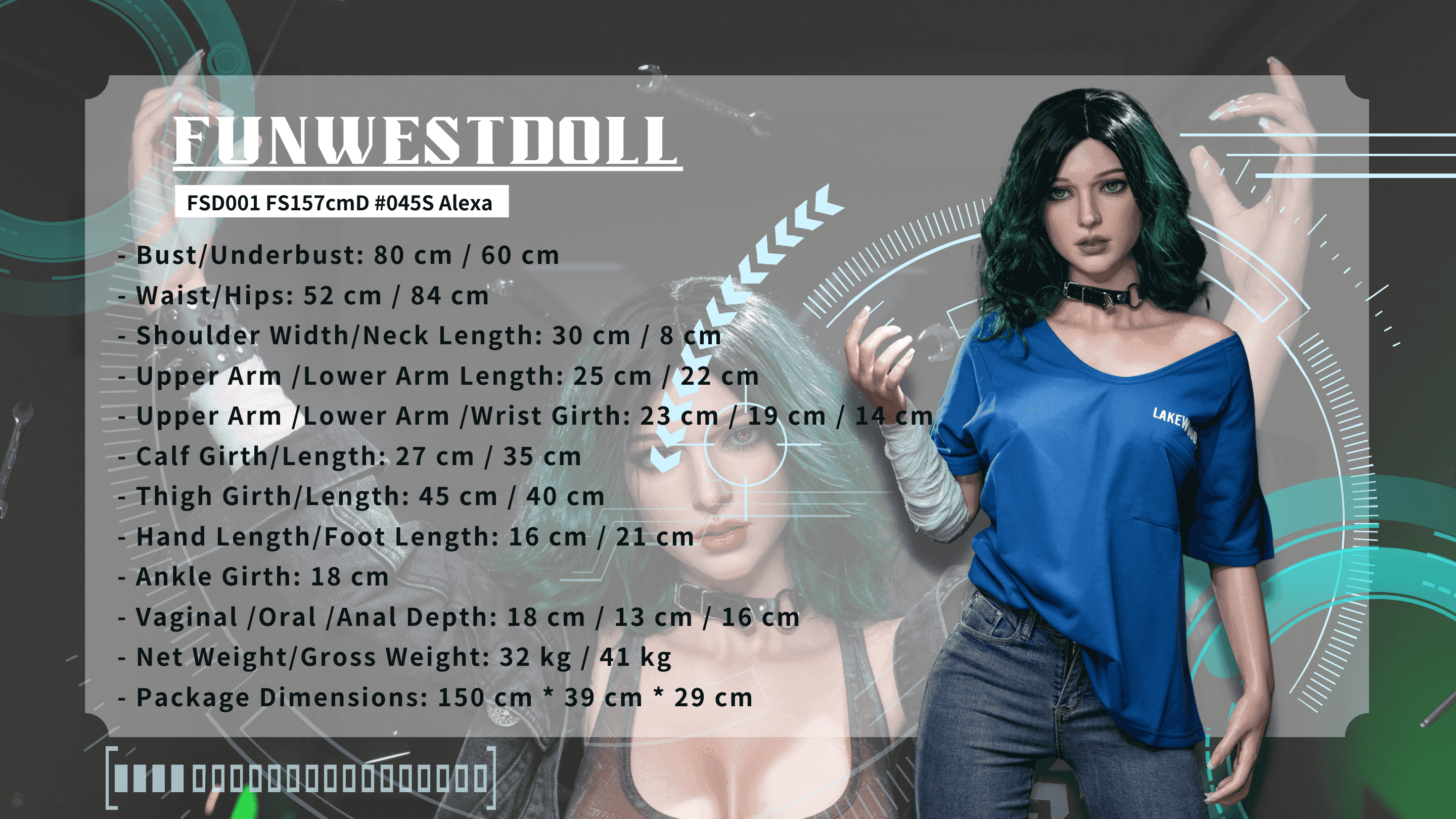 FunWest Doll Mimy - Premium Silikon Sexpuppe mit grünen Haaren - 9